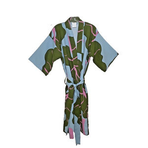 IKEA Unisex Adult S / M Bastua Kimono Bath Robe House Coat PINK BLUE GREEN Leaf